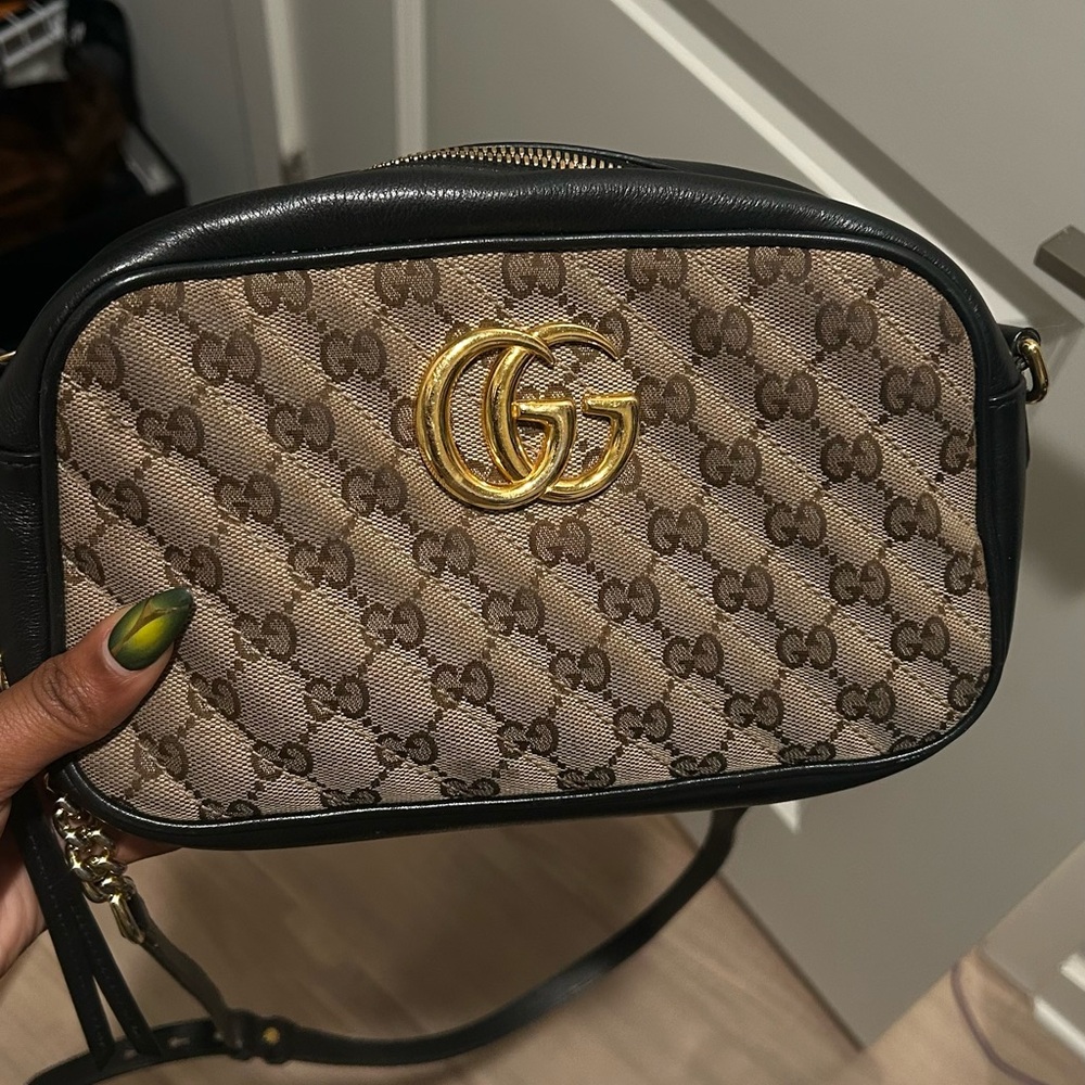 Gucci Beige and Black GG Crossbody Bag